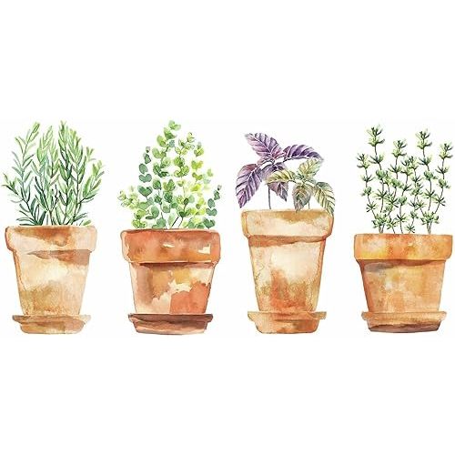 RoomMates RMK3652SCS Watercolor Potted Herbs Peel and Stick Wall Decals