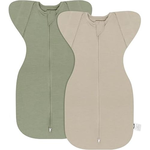 MEXXI Swaddle Baby Sleep Sack with Arms Up, 2 Pack Baby Transitional Swaddle with Double Zipper,0.5 TOG, 8-13 lbs, S