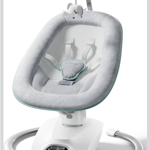 Momcozy CocoSway 3D-Motion Baby Swing for Infants to Toddlers, 6 Motion Modes & 4 Speeds, 180° Rotating Seat, Remote Control, Reclining Seat with 5-Point Harness, 8 Preset Lullabies, Grey