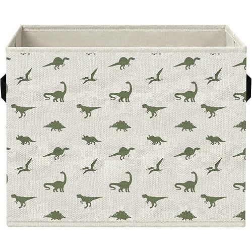 Dinosaur Nursery Storage Bins with Handles, Minimalist Cute Dino Type Foldable Collapsible Storage Basket Organizer for Kids Boys Nursery Room Bedroom Bathroom Books Clothes