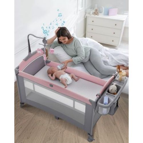 BabyBond All in 1 Baby Playard, Bassinet Bedside Crib, Pack and Play with Sheet, Diaper Changing Table, Portable Large Playard, Pink