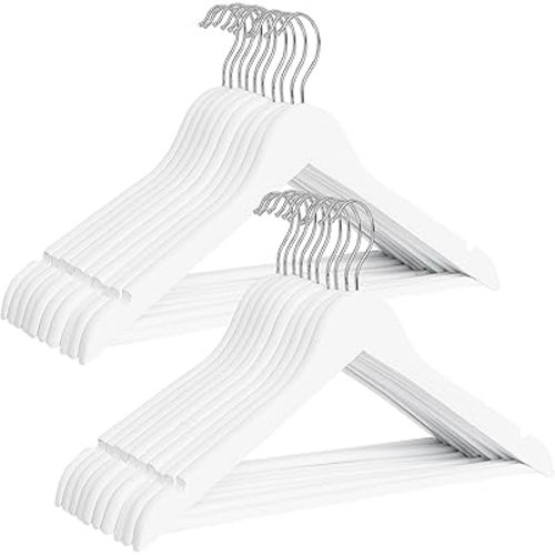 StorageWorks Baby Hangers 20 Pack, Maple Wood Clothes Organizer for Toddler, Kids Wooden Hanger with Pant Bar for Closet, White