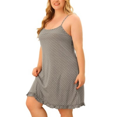 Agnes Orinda Women's Plus Size Comfort Ruffle Hem Polka Dots Sleeveless Nightgown Gray 2X