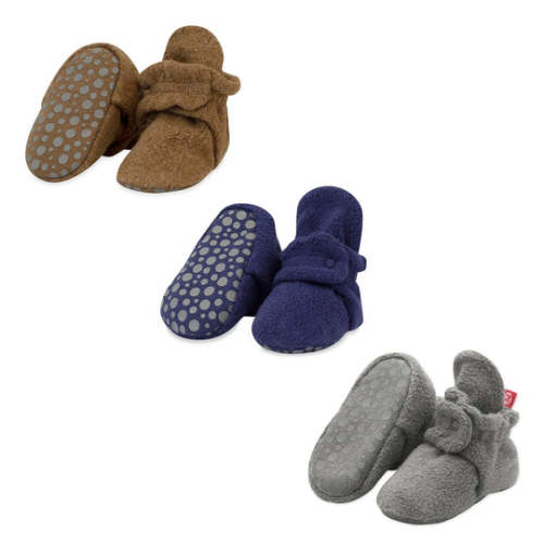 Cozie Fleece Gripper Baby Bootie 3 Pack - Heather Mocha/True Navy/Gray – Zutano