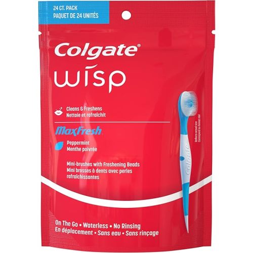 Colgate Max Fresh Wisp Disposable Mini Toothbrush, Peppermint, 24 Count