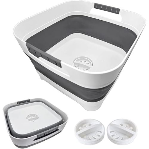2.4 Gal (9L) Collapsible Dish Basin with 2 Drainage Plugs - Foldable Sink for Kitchen, Camping, RV | Space-Saving Multifunctional Wash Basin for Veggies, Dishes