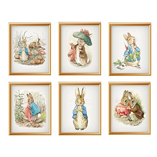 Paper Moon Media: Set of 6 "Peter Rabbit and Benjamin Bunny" by Beatrix Potter, Giclee Art Print Reproductions Unframed 8 x 10" Nursery Art Prints, Baby Room Art Prints (Archival Matte, 8 x 10")
