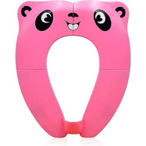 Folding Toilet Seat Toddler, Portable Toilet Training Seat for Kids, Foldable Travel Toddler Toilet Seat in ABS Material with 8 Anti Slip Silicon Pads and 1 Carry Bag, Pink Panda