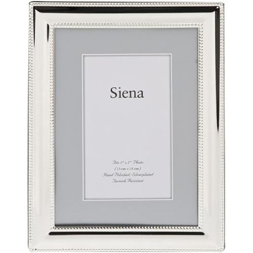 Siena Double Border Bead Silver Picture Frame, Tarnish Resistant Finish, Perfect Photo Frame for any End Table, Credenza, Shelf, or Nightstand, Silver 5x7