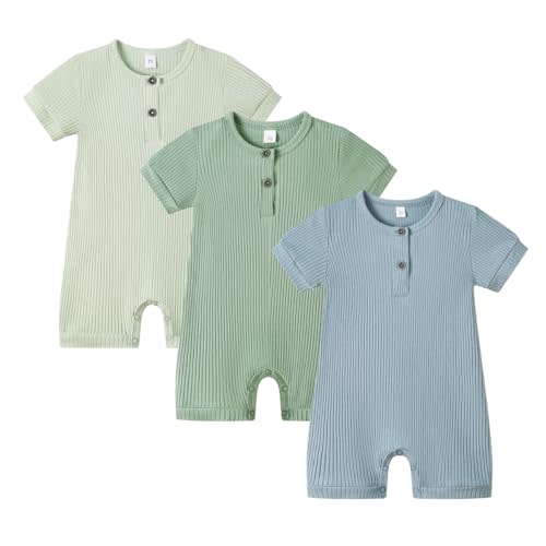Bafeicao Baby Boy Girl 2/3 Pack Solid Romper Ribbed Short/Long Sleeve Bodysuit Jumpsuit Infant Knitted Outfits Clothes