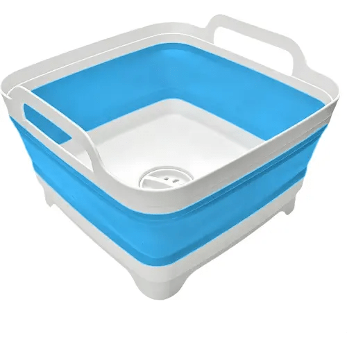 Collapsible Wash Basin 9L, Foldable Dish Tub with Drain Plug, Portable Collapsible Dish Basin, Camping Sink for Washing Dishes, Laundry & Kitchen Use (Blue)