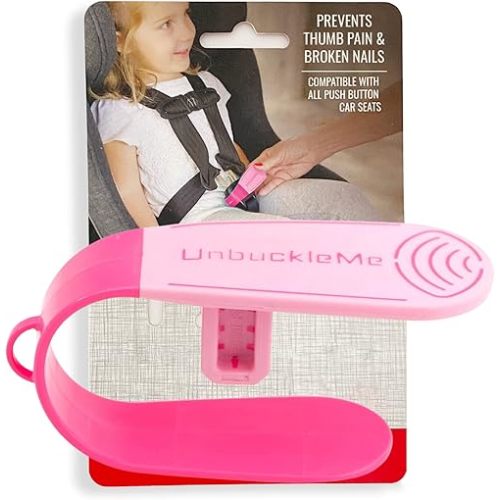 UnbuckleMe Car Seat Buckle Release Tool - Easy Opener Aid for Arthritis, Long Nails, Older Kids - Button pusher for infant, toddler, convertible 5 pt harness car seats - As Seen on Shark Tank (Pink)