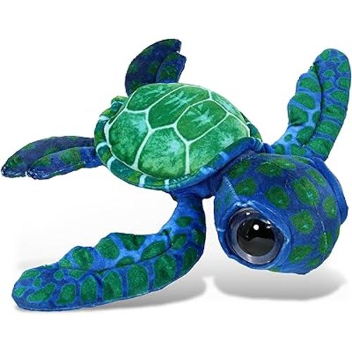 DolliBu Blue Sea Turtle Super Soft Stuffed Animal, Cute Realistic Stuffed Animals for Girls. Boys and Adults Animal Gifts, Kids Ocean Nursery Decor for Newborn, Cuddly Wild Baby Plush Toys - 10 Inches
