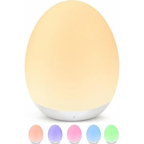 MediAcous Night Light for Kids, Egg Light for Nursery, 7 Colors Changing & Stepless Dimming, Soft Silicone Touch Night Lamp with 1 Hour Timer, Rechargeable Nursery Night for Breastfeeding