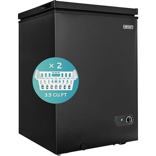 EUHOMY 3.5 Cu.Ft Chest Freezer with Removable Basket, Small Deep Freezer Adjustable 7 Thermostat, Quiet Mini Freezer Free-Standing Top Door, Energy Saving for Apartment/Garage/Basement/Dorm/Home,Black