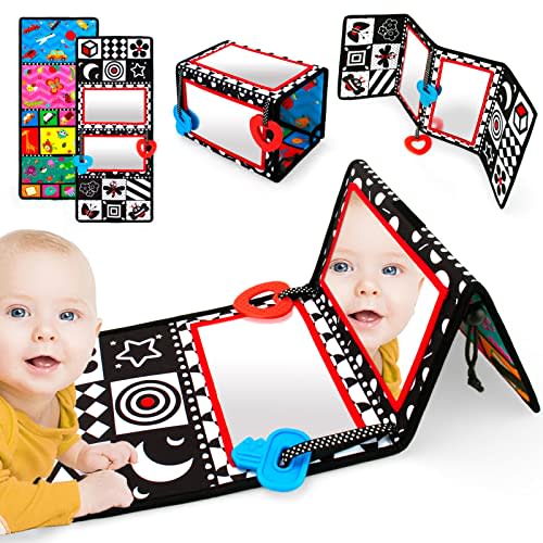 teytoy Tummy Time Baby Mirror Toys,Black and White High Contrast Baby Tummy Time Toys, Double-Sided Baby Mirror Sensory Development Toys for Infants Newborn 0-6 Months