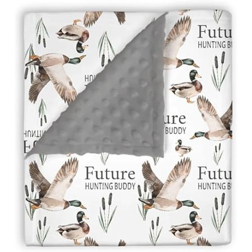 Mink Baby Boys Blankets Mallard Duck Hunter, Future Hunting Buddy Reed Soft Double Layer Dotted Backing Receiving Swaddle, Newborn Infant Toddler Nursery Crib Bedding Shower Gift 30" x 40"