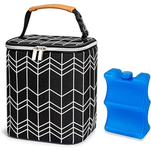 BABEYER BreastMilk Cooler Bag with Ice Pack Fits 4 Baby Bottles Up to 9 Ounce, Baby Bottle Bag Fits for Nursing Mom Daycare, Black