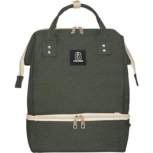 MOMIGO Breast Pump Backpack - Cooler and Moistureproof Bag Double Layer for Mother Outdoor Working Backpack with USB Charging Port, Large (Amy Green)