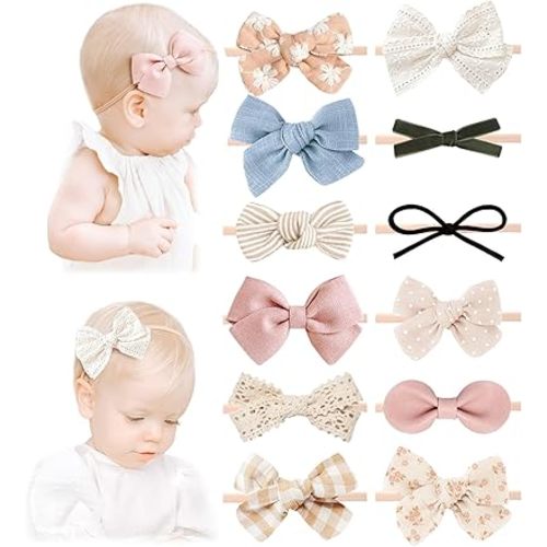 Niceye Baby Girl Bows and Headbands, Stretchy Nylon Hairbands Hair Bows for Newborns, Infants, Toddlers - Handmade Baby Hair Accessories for Girls