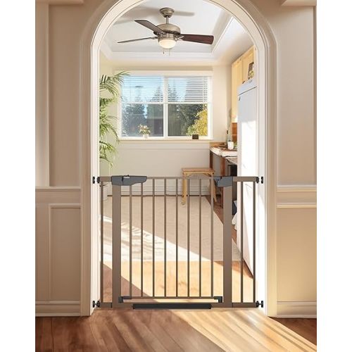 Cumbor 29.7-40.6" Baby Gate for Stairs, Mom's Choice Awards Winner-Dog Gate for Doorways, Pressure Mounted Self Closing Pet Gates for Dogs Indoor, Durable Safety Child Gate with Easy Walk Thru Door