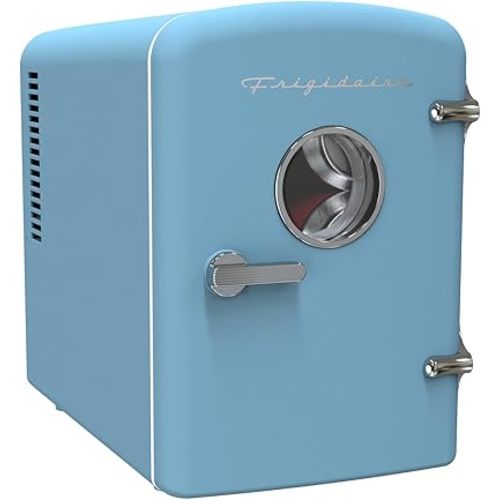 Frigidaire Retro Mini Personal Fridge Cooler, Holds up to 9 Cans, Portable for Car, Office, Bedroom, Dorm Room, or Cabin, Includes 110V AC and 12V DC cords - 11.8"D x 7.1"W x 10.1"H, Blue