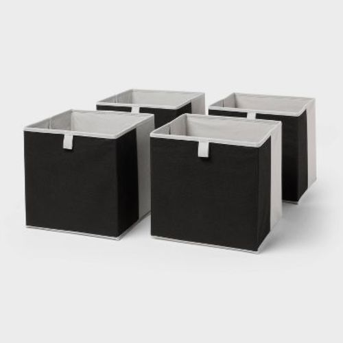 11''x10.5'' Dual 4pk Fabric Decorative Storage Bin Gray/Black - Brightroom™