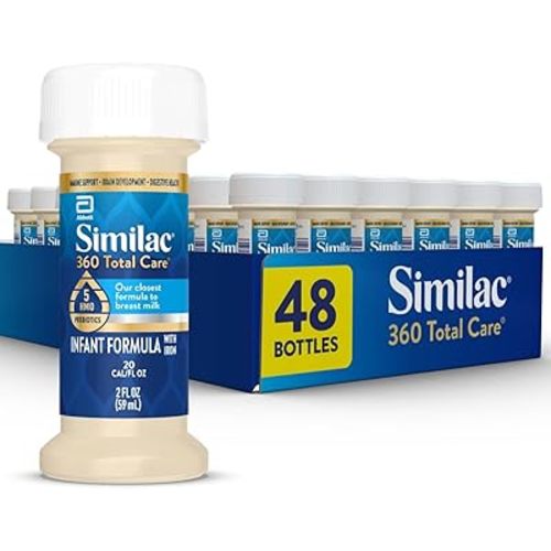 Similac 360 Total Care Infant Formula, Has 5 HMO Prebiotics, Our Closest Prebiotic Blend to Breast Milk, Non-GMO, Baby Formula, Ready to Feed, 2-fl-oz Bottle, Pack of 48
