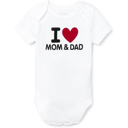 The Children's Place Baby Single Short Sleeve 100% Cotton Bodysuits, I Heart Mom and Dad, 6-9 Months