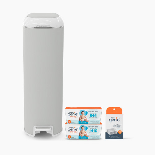 Diaper Genie Platinum Stainless Steel Diaper Pail Gift Set - Stone Grey