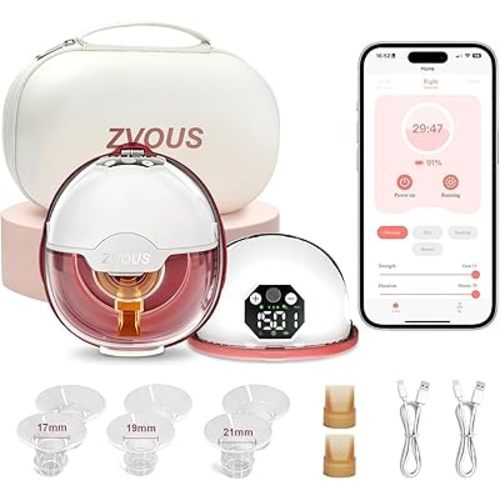 Hands Free Breast Pump Comfortable, Painless Strong Suction Power Rechargeable Electric Breast Pump Smart App Wearable Pump Leakproof 4 Modes Levels Wireless Pump for Driving Office Yoga Sleeping