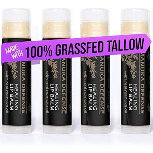 BALM OF GILEAD Manuka Defense Healing Lip Balm - Intensive Moisture Therapy in Tube w/Manuka, Tea Tree & Cooling Peppermint - Ideal for Chapped & Cracked Lips - Beauty Pack Of 4-0.15 oz