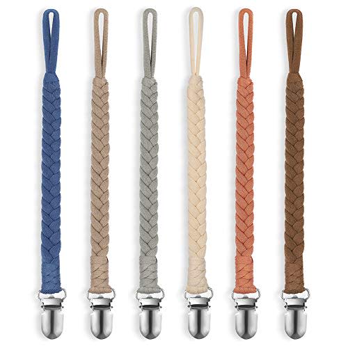 POKIPAW Pacifier Clip for Boys and Girls, 6 Pack Baby Pacifier Holder Leash 100% Handmade Braided Fits All Pacifiers & Teething Toys Modern Unisex Baby Gift