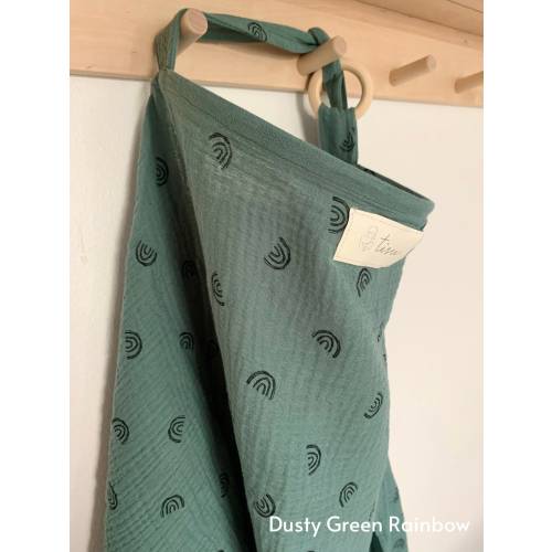 "Dusty Green" - Nursing Cover for Baby Breastfeeding & Pumping | Muslin Double Gauze | Breast Feeding Apron Shawl + Car Seat Cover in Rainbow Pattern