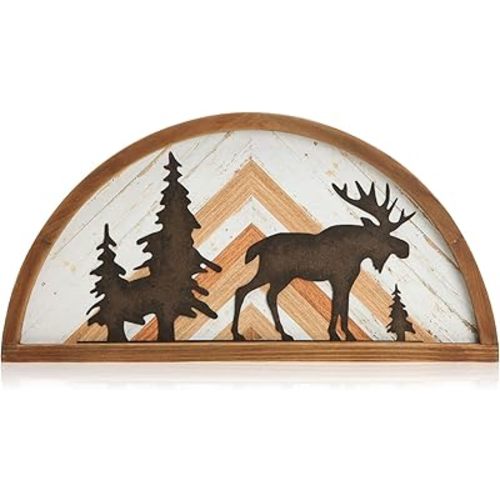 NIKKY HOME Cabin Wall Decor, Decorative Moose Wall Art, Pine Tree Forest Mountain Woodland Wildlife Lodge Animal Picture Print Nursery Bathroom Decorations