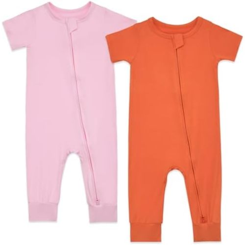 Aablexema Baby Romper Bamboo Rayon Short Sleeve Footless Pajamas 2 Way Zipper Summer Sleeper Jumpsuit Outfits 0-24 Months