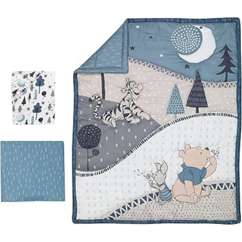 Lambs & Ivy Forever Pooh 3Piece Baby Crib Bedding Set, Blue
