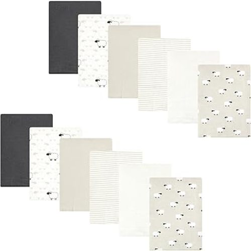 Hudson Baby Unisex Baby Flannel Burp Cloth 12pk, Taupe Sheep, One Size