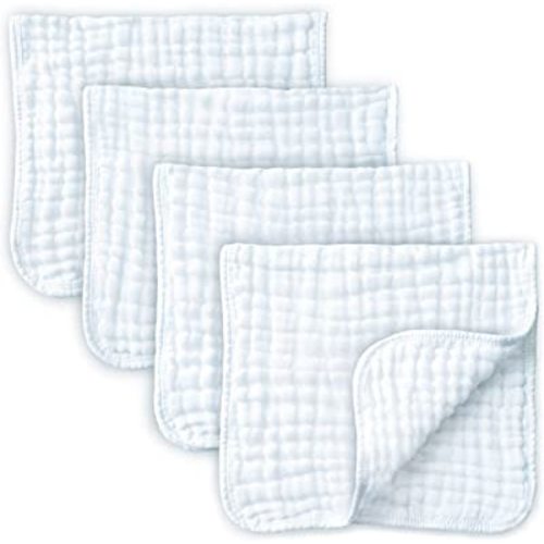KiddyCare Muslin Cotton Burp Cloths, Gentle on Baby Skin, Absorbent Burp Rags & Essential Newborn Stuff for Gentle Infant Care & Daily Use, Must Have Baby Essentials, Washcloths for Newborns 4 Pieces