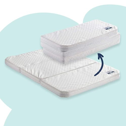 hiccapop Tri-Fold Travel Mattress [Exclusively Fits 4moms Breeze GO Portable Travel Playard & Breeze Plus Playard ONLY] | Dual Sided w/Firm Side (for Babies) & Soft Memory Foam Side (for Toddlers)