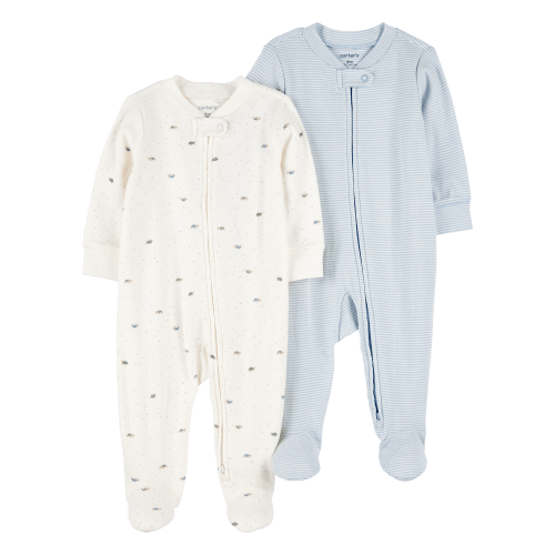 Baby 2-Pack 2-Way Zip Cotton Sleep & Play Pajamas - Blue/White - Carter's | Carter's