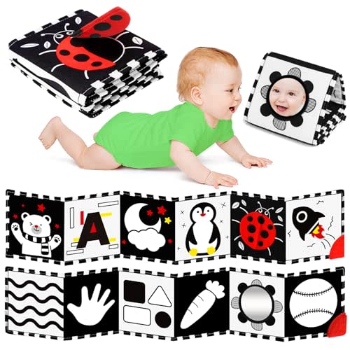 BBWOO High Contrast Baby Toys for Newborn, Tummy Time Black and White Baby Toys for 0-6 Months, Soft Montessori Visual Stimulation Sensory Infant Book, Boy Girl Shower Gift Christmas Stocking Stuffers