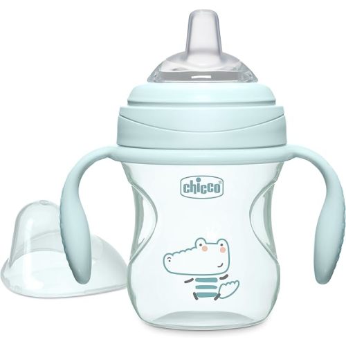 Chicco Transition Sippy Cup with Silicone Spout and Spill-Free Lid 7oz. | Calibration Markings | Removable Handles | Top-Rack Dishwasher Safe | Easy to Hold with Ergonomic Indents | Sage | 4+ months