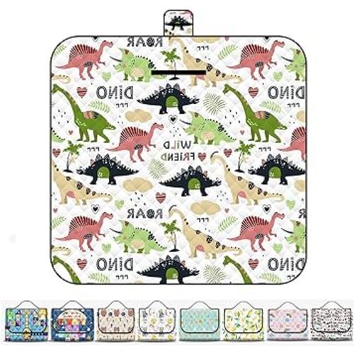 Extra Large 79"x 79" Picnic & Outdoor Blanket for Water-Resistant Handy Mat Tote Spring Summer Great for The Beach,Camping on Grass Waterproof Hiking Travel Machine Washable (Little dinosaur)