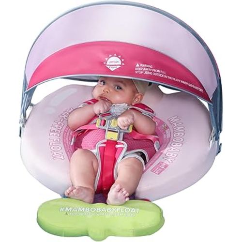 2025 Bed Floating Mambobaby Float Skin-Friendly Non-Inflatable Baby Swim Float with UPF 50+ Sun Protection Canopy Solid Baby Pool Float with Tail Mambo Baby Smart Swim Trainer Infant Float Swim Ring