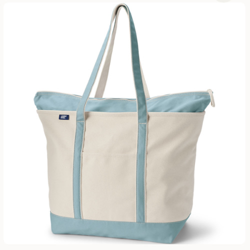 Land’s End Extra Large Natural 5 Pocket Zip Top Canvas Tote Bag