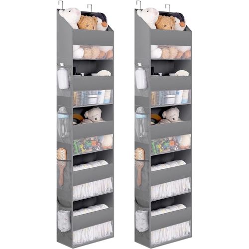 GRANNY SAYS 2 Pack 5-Shelf 5-Shelf Over the Door Organizer, Hanging Door Organizer with 5 Large Capacity Pockets and 8 Mesh Pockets, Swing-proof Behind Door Organizers and Storage, Gray