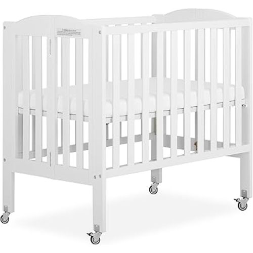 Dream On Me 2-in-1 Portable Mini Crib, Non-Full Size Baby Crib for Small Spaces, 2 Mattress Heights, Compact Travel Design, Includes Mattress, GREENGUARD Gold & BSA Certified, White