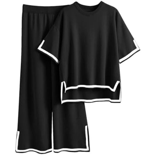 Imily Bela Womens Plus Size Lounge Sets 2 Piece Outfits Short Sleeve Pullover Tops Wide Leg Pants Summer Travel Outfits