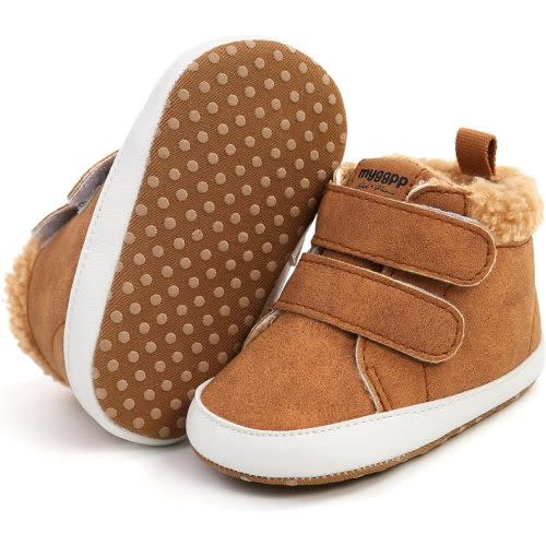 SOFMUO Baby Boys Girls High Top Ankle PU Leather Sneakers Soft Rubber Sole Infant Moccasins Newborn Oxford Loafers Anti-Slip Toddler Wedding Uniform Dress Shoes